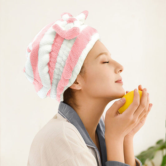Hair Drying Towel Wrap with Bow-Knot & Shower Cap Set !