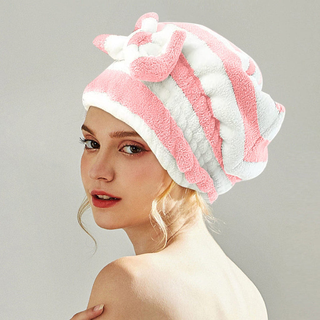 Hair Drying Towel Wrap with Bow-Knot & Shower Cap Set !