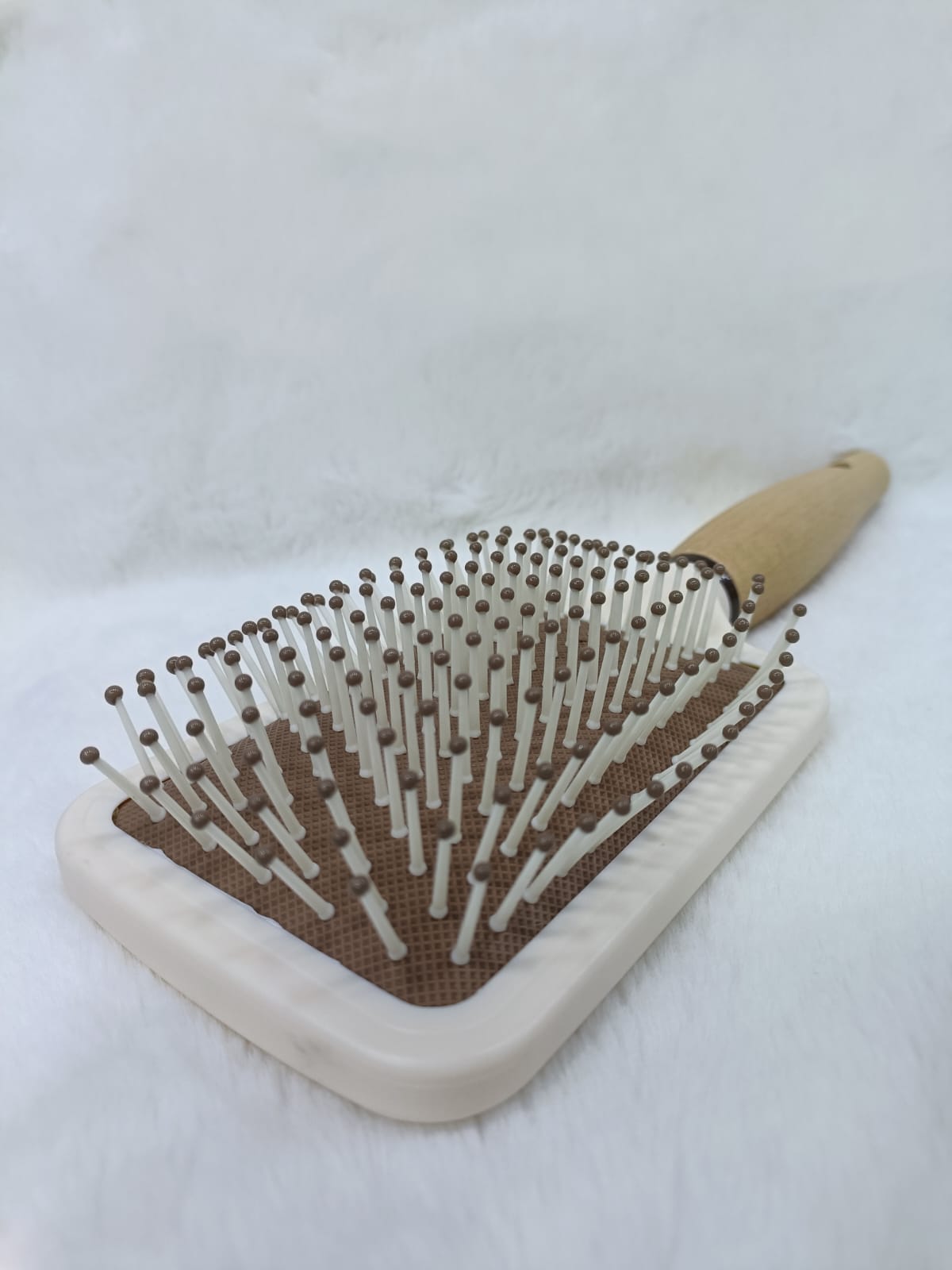 Brown &  White Nylon Bristle Paddle Hair Brush – Smooth, Stylish & Gentle