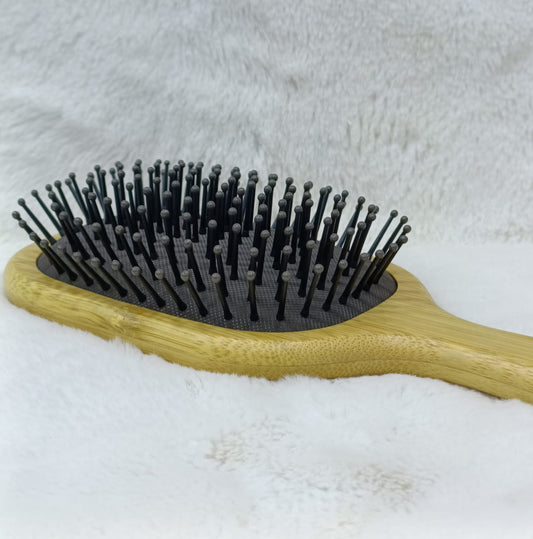 Wood Hair Brush-Paddle Hair brush with Metal Pin Bristles-Wooden Brush for Hair