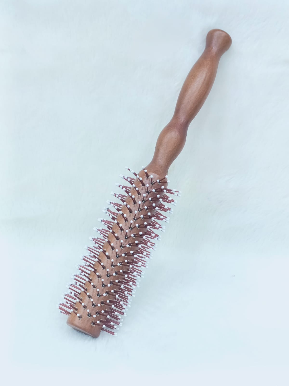 Round Brush with Wooden and Brown Colored Handle with Brown Brush Colored Head (Brown)