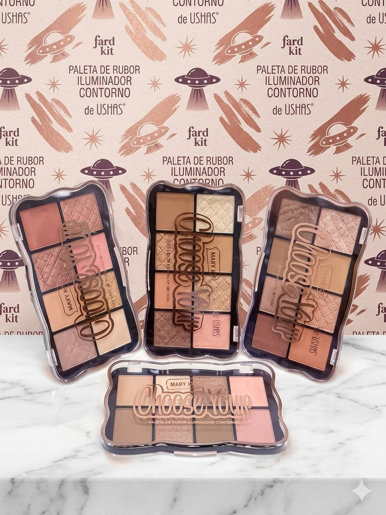 PALETA DE RUBOR + ILUMINADOR + CONTORNO UF005B de USHAS