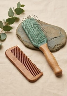 Hair Brush Comb Flat Comb Twill with Wood Handle for Hair Drying Styling Curling