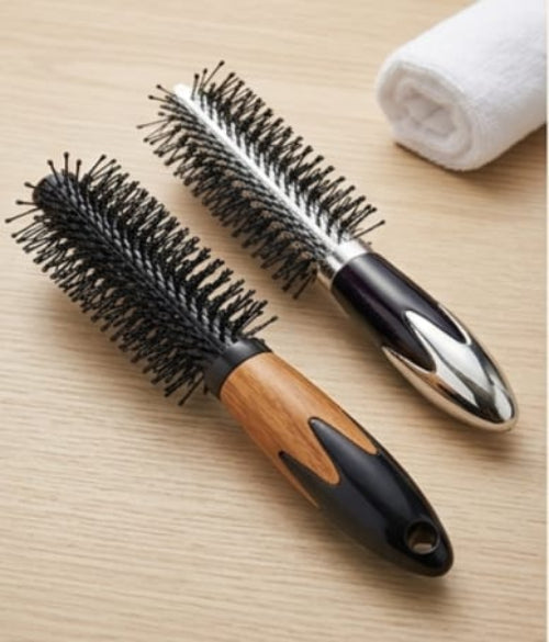 Round Hair Comb & Flat Hair Comb Brush with Soft Nylon Bristles – Small Size for Women & MEN