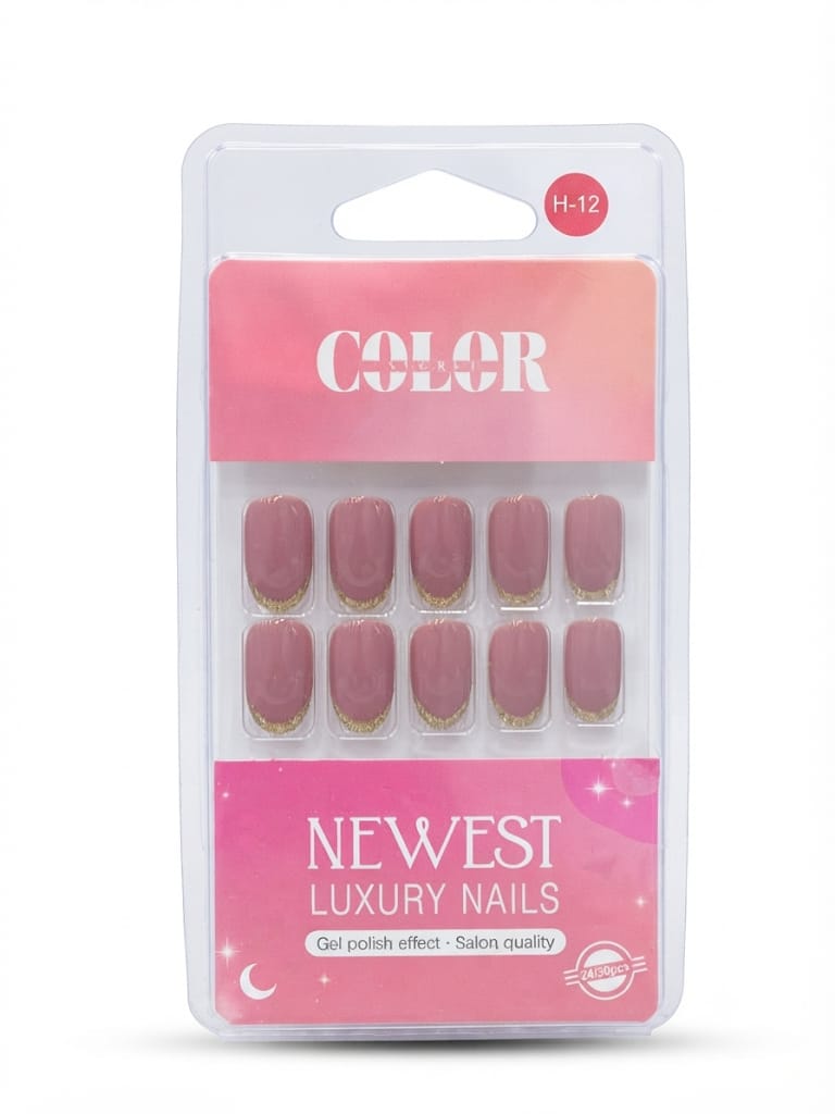 Color secret Salon-Quality Gel Finish Nude False Nails with Golden Tips - The beauty cart