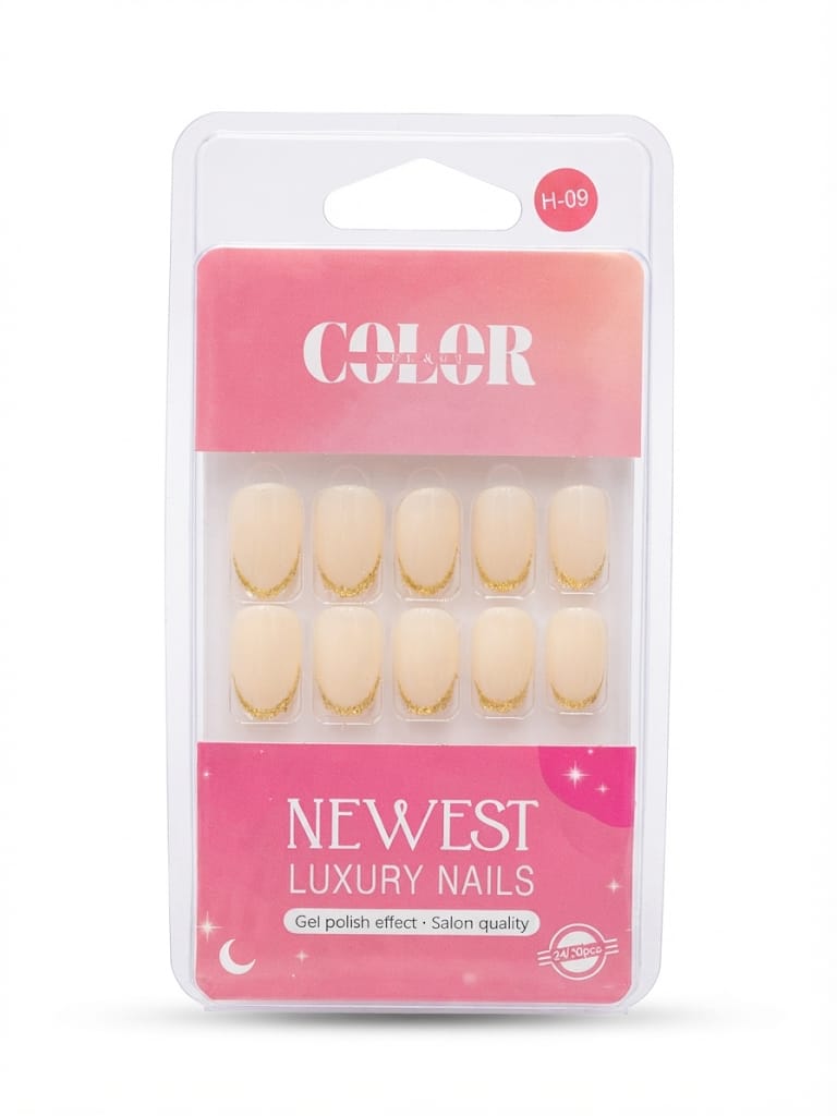 Color secret Salon-Quality Gel Finish Nude False Nails with Golden Tips - The beauty cart