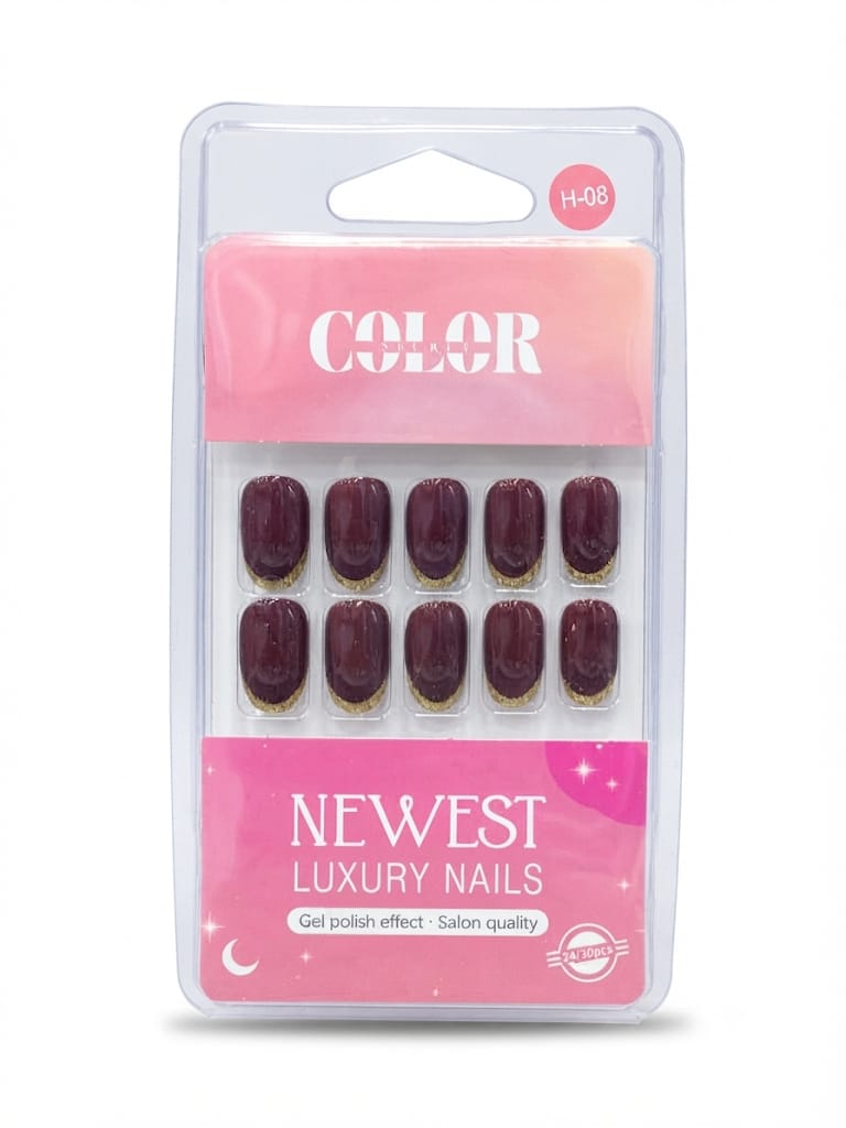 Color secret Salon-Quality Gel Finish Nude False Nails with Golden Tips - The beauty cart