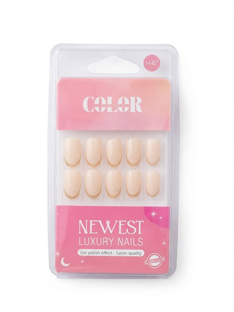 Color secret Salon-Quality Gel Finish Nude False Nails with Golden Tips - The beauty cart