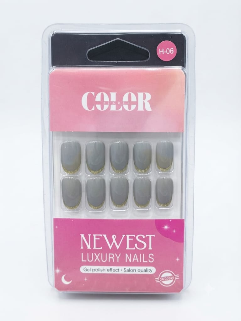 Color secret Salon-Quality Gel Finish Nude False Nails with Golden Tips - The beauty cart