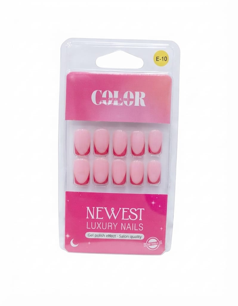 Color Secret Newest Luxury Nails featuring a glossy nude base with deep red French tips.
