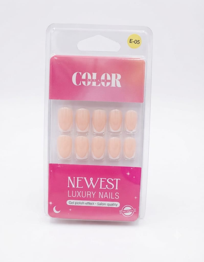 Color Secret Newest Luxury Nails featuring a glossy nude base with deep red French tips.
