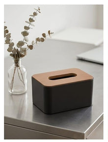Tissue Storage Box with Square Shape Wooden Cover Plastic Tissue Box Holder
