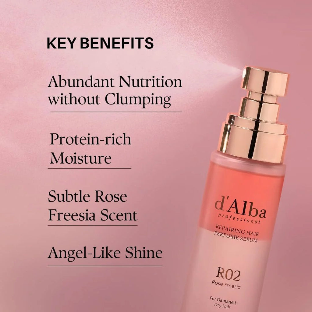 D'Alba Professional Repairing Hair Perfume Serum R02 Rose Freesia deeply nourishes dry damaged hair 100ml - The beauty cart